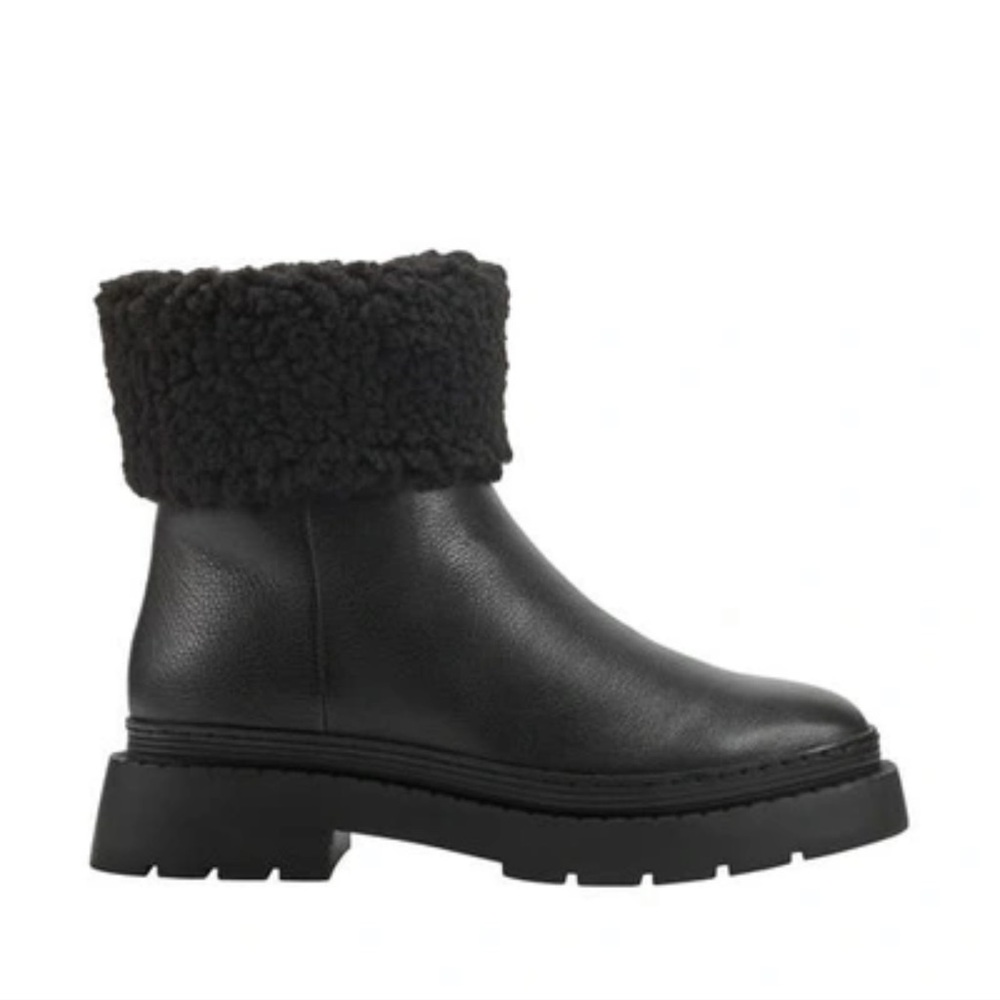 NEW$229 Marc Fisher LTD. Vina Faux Fur Black Leather Boots women size 7
